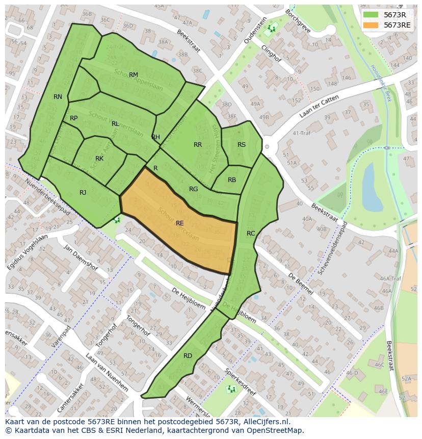 Afbeelding van het postcodegebied 5673 RE op de kaart.