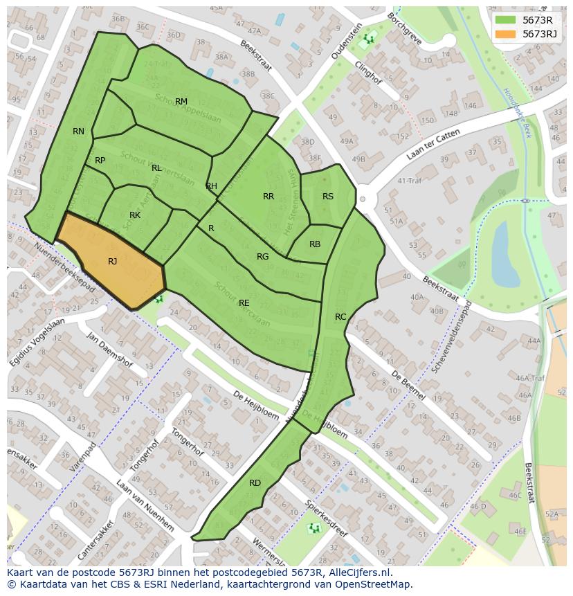 Afbeelding van het postcodegebied 5673 RJ op de kaart.