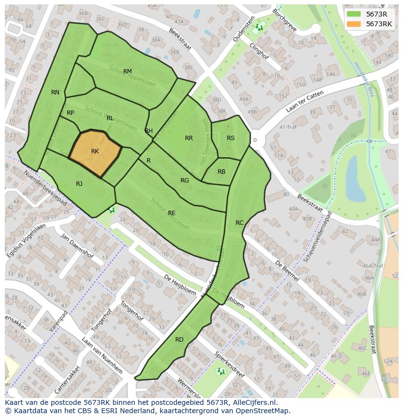 Afbeelding van het postcodegebied 5673 RK op de kaart.