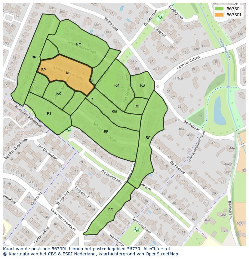Afbeelding van het postcodegebied 5673 RL op de kaart.