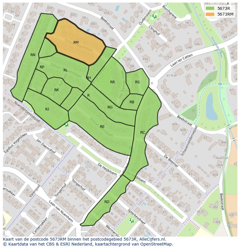 Afbeelding van het postcodegebied 5673 RM op de kaart.