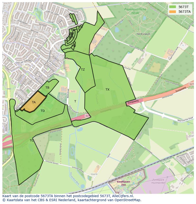 Afbeelding van het postcodegebied 5673 TA op de kaart.