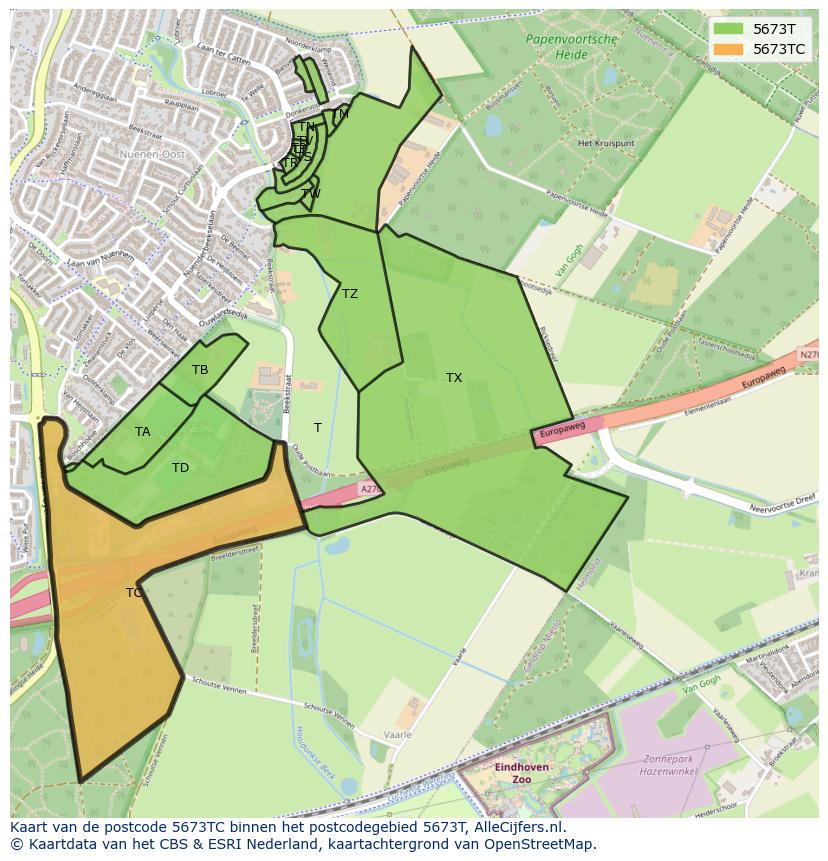 Afbeelding van het postcodegebied 5673 TC op de kaart.