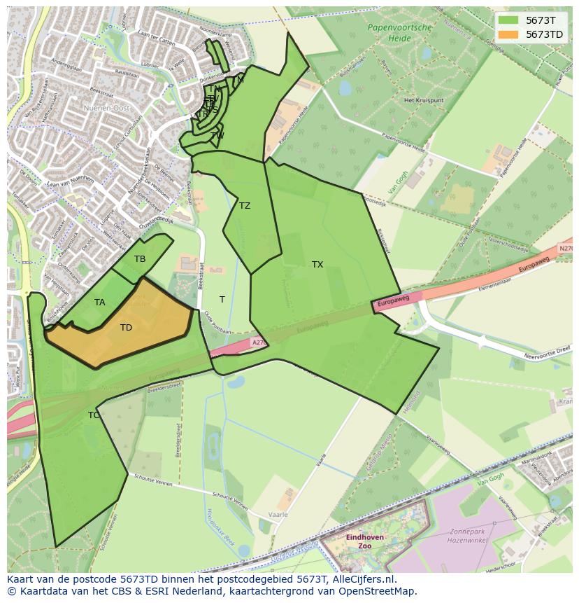 Afbeelding van het postcodegebied 5673 TD op de kaart.