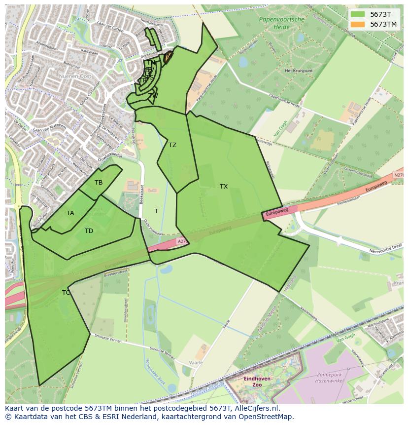 Afbeelding van het postcodegebied 5673 TM op de kaart.