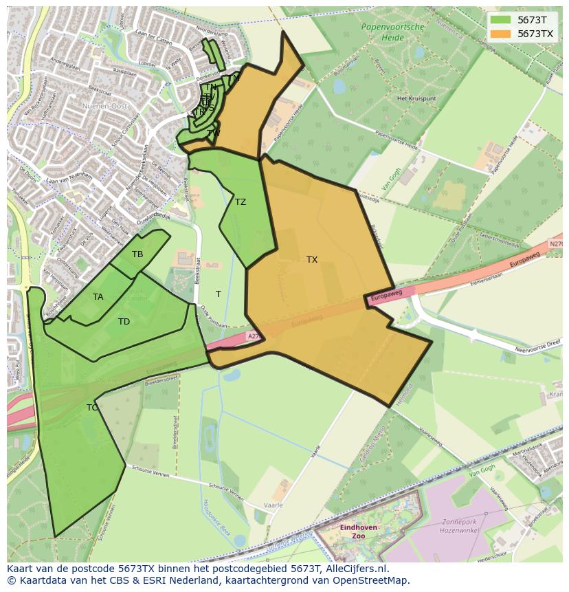 Afbeelding van het postcodegebied 5673 TX op de kaart.