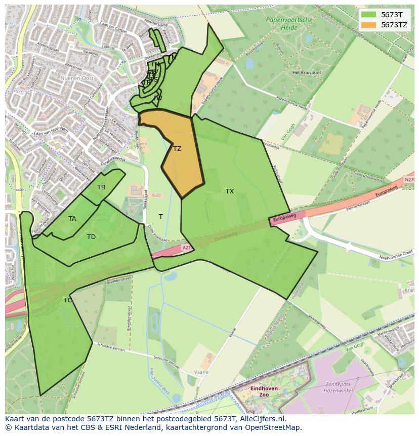 Afbeelding van het postcodegebied 5673 TZ op de kaart.