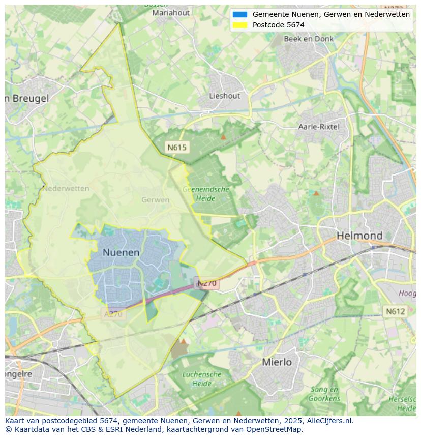 Afbeelding van het postcodegebied 5674 op de kaart.