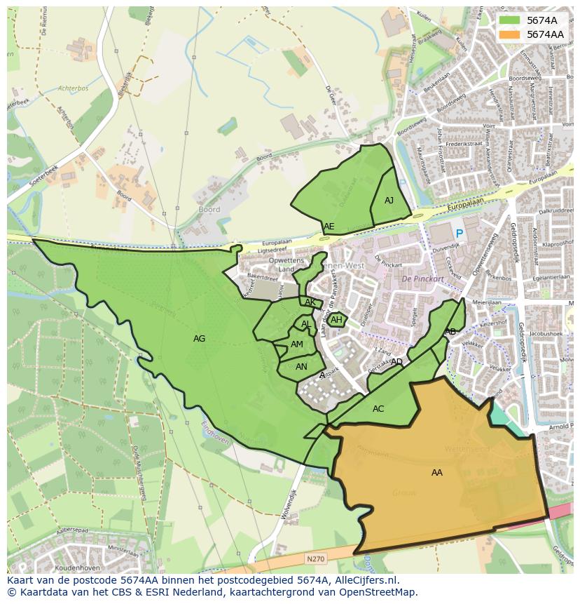 Afbeelding van het postcodegebied 5674 AA op de kaart.