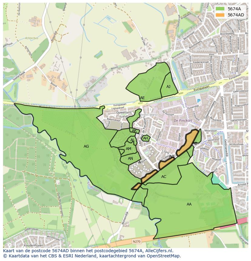 Afbeelding van het postcodegebied 5674 AD op de kaart.