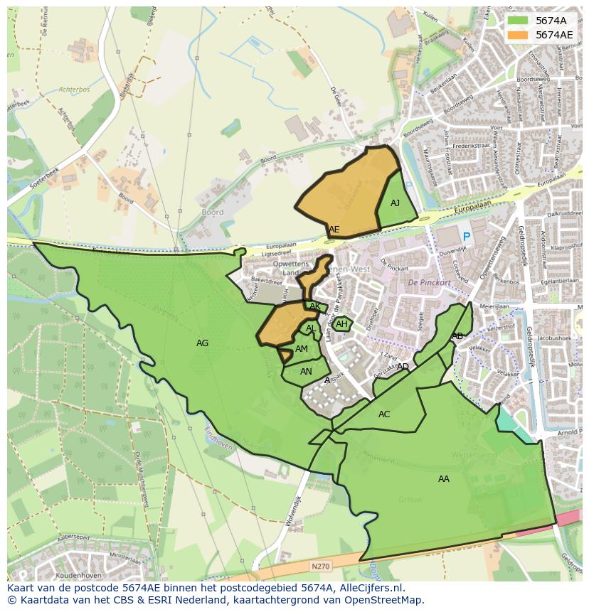 Afbeelding van het postcodegebied 5674 AE op de kaart.