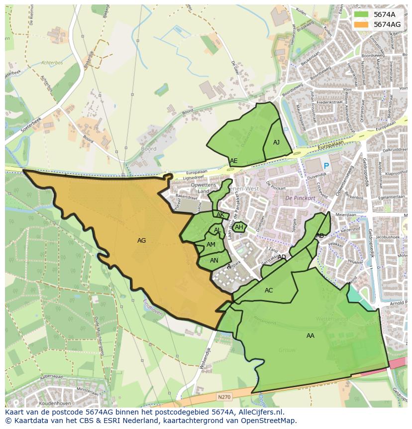 Afbeelding van het postcodegebied 5674 AG op de kaart.