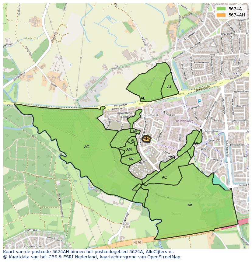 Afbeelding van het postcodegebied 5674 AH op de kaart.