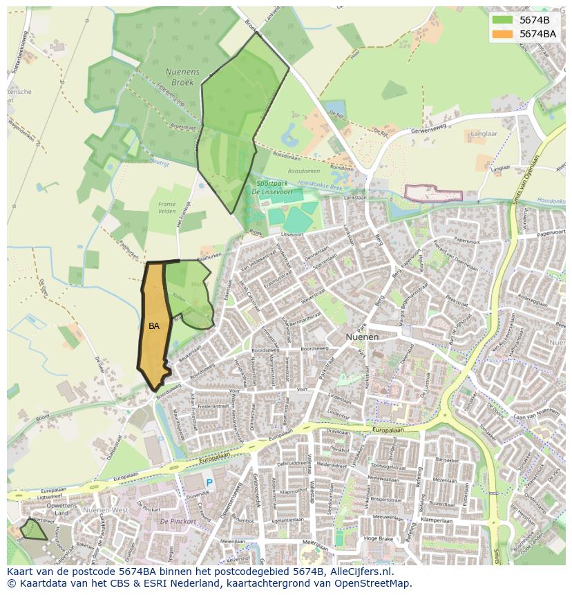 Afbeelding van het postcodegebied 5674 BA op de kaart.