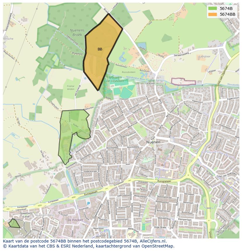 Afbeelding van het postcodegebied 5674 BB op de kaart.