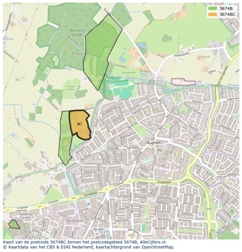 Afbeelding van het postcodegebied 5674 BC op de kaart.