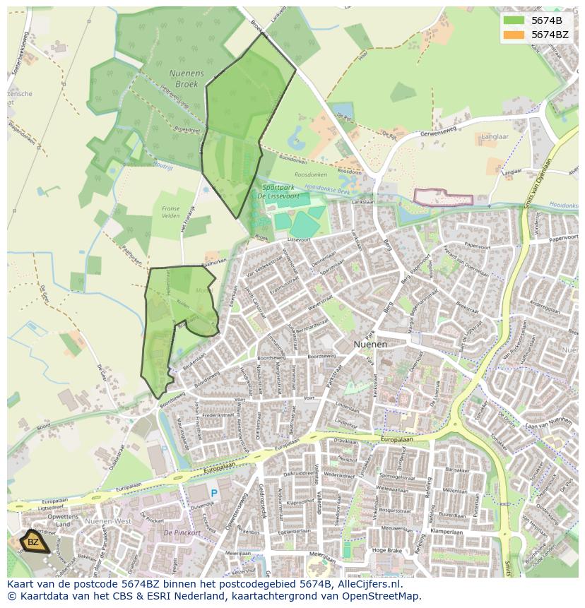 Afbeelding van het postcodegebied 5674 BZ op de kaart.