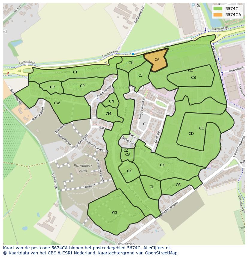 Afbeelding van het postcodegebied 5674 CA op de kaart.