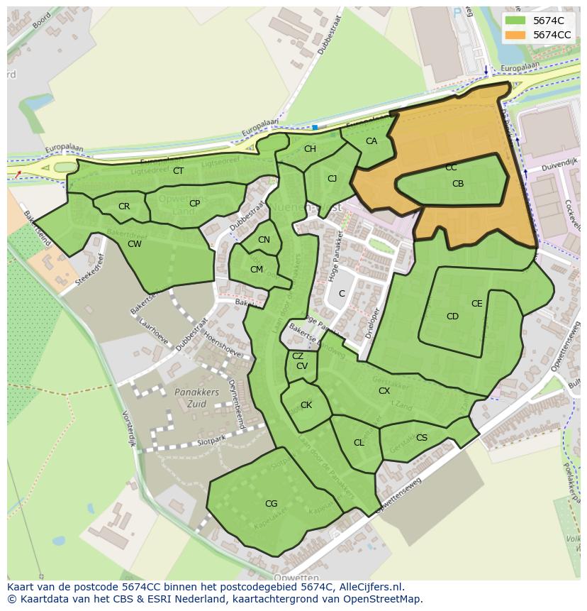 Afbeelding van het postcodegebied 5674 CC op de kaart.