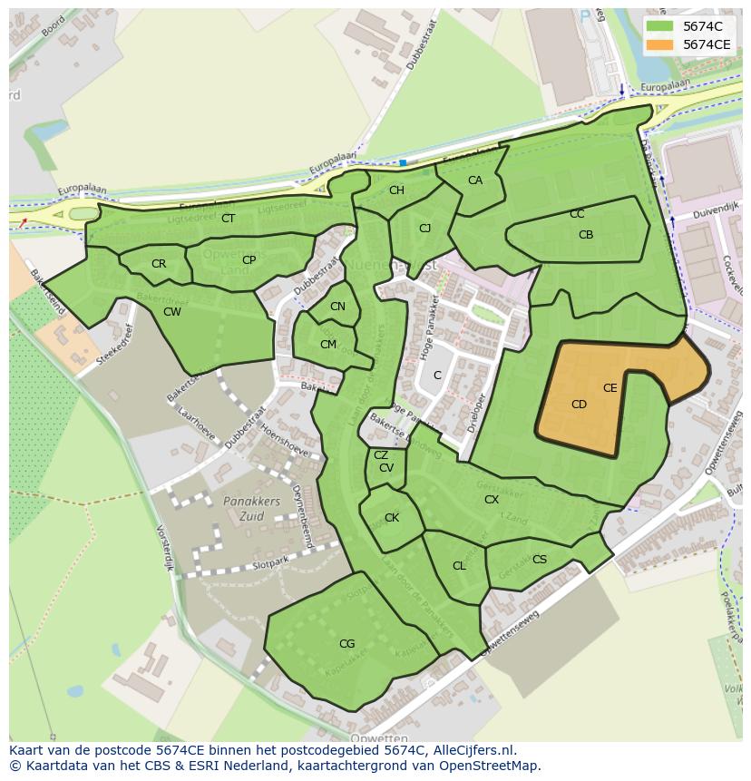 Afbeelding van het postcodegebied 5674 CE op de kaart.