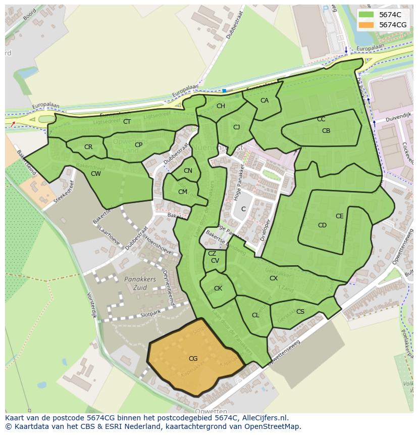 Afbeelding van het postcodegebied 5674 CG op de kaart.