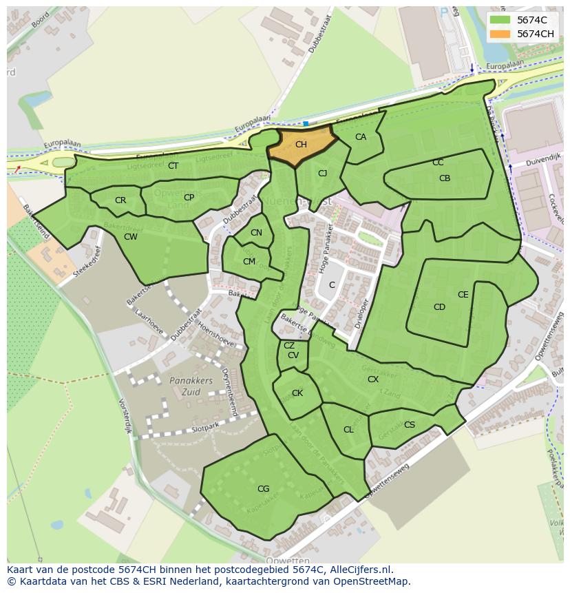 Afbeelding van het postcodegebied 5674 CH op de kaart.