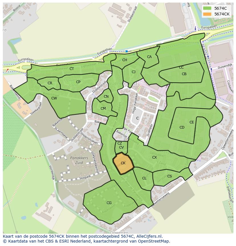 Afbeelding van het postcodegebied 5674 CK op de kaart.