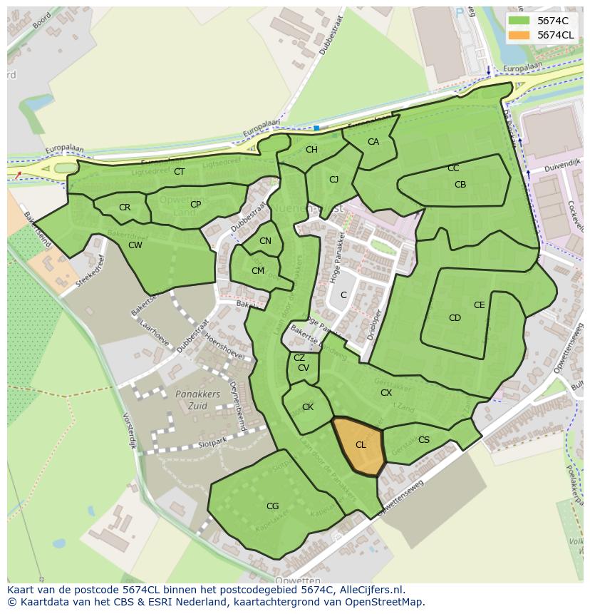 Afbeelding van het postcodegebied 5674 CL op de kaart.