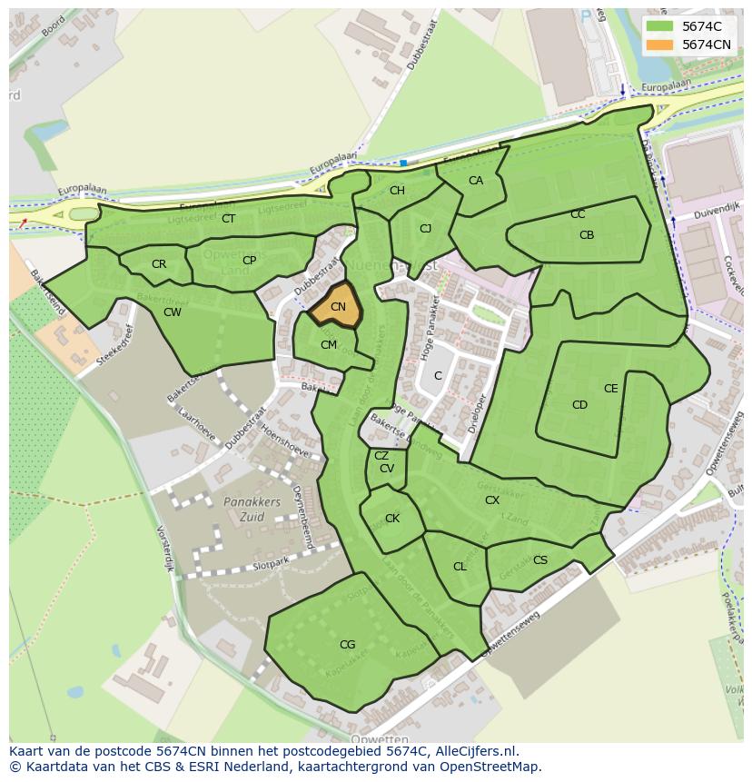 Afbeelding van het postcodegebied 5674 CN op de kaart.