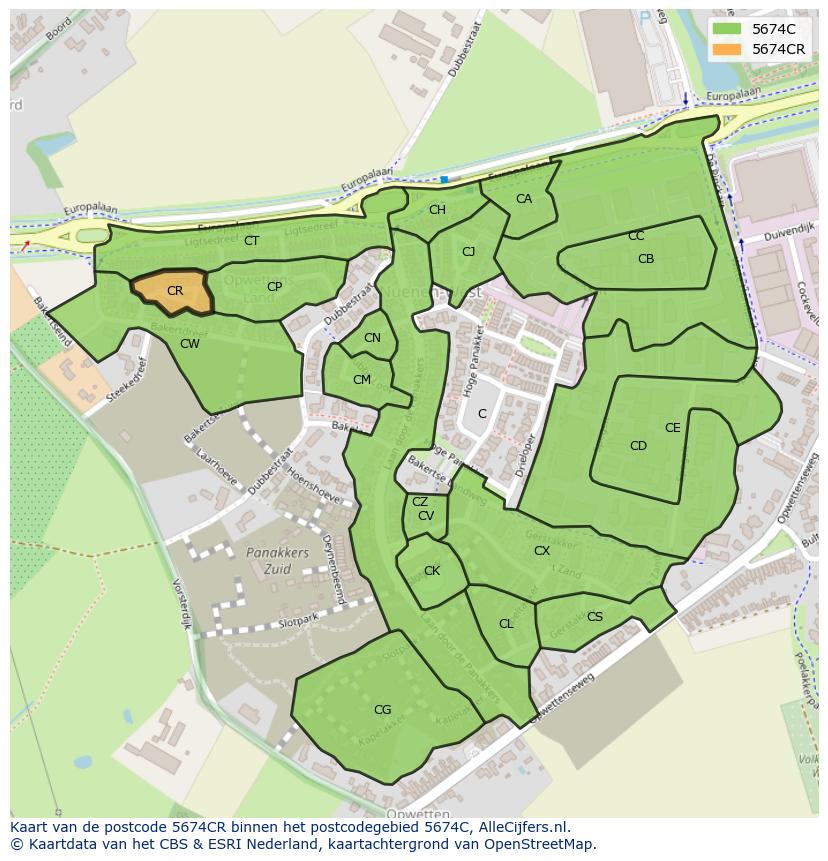 Afbeelding van het postcodegebied 5674 CR op de kaart.