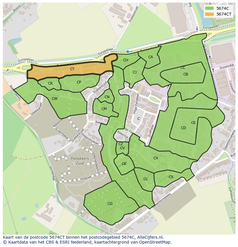 Afbeelding van het postcodegebied 5674 CT op de kaart.