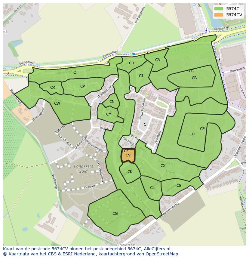 Afbeelding van het postcodegebied 5674 CV op de kaart.