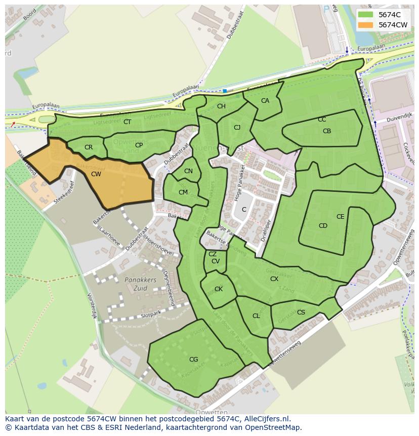 Afbeelding van het postcodegebied 5674 CW op de kaart.