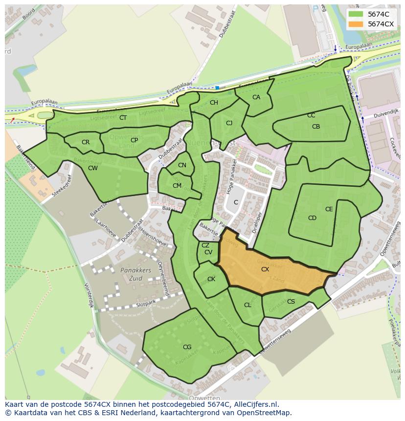 Afbeelding van het postcodegebied 5674 CX op de kaart.