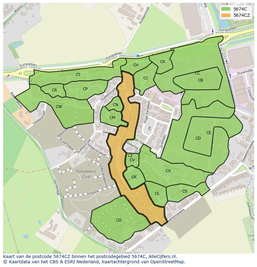 Afbeelding van het postcodegebied 5674 CZ op de kaart.