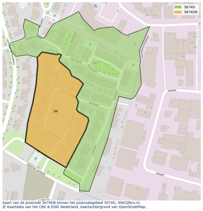 Afbeelding van het postcodegebied 5674 DB op de kaart.