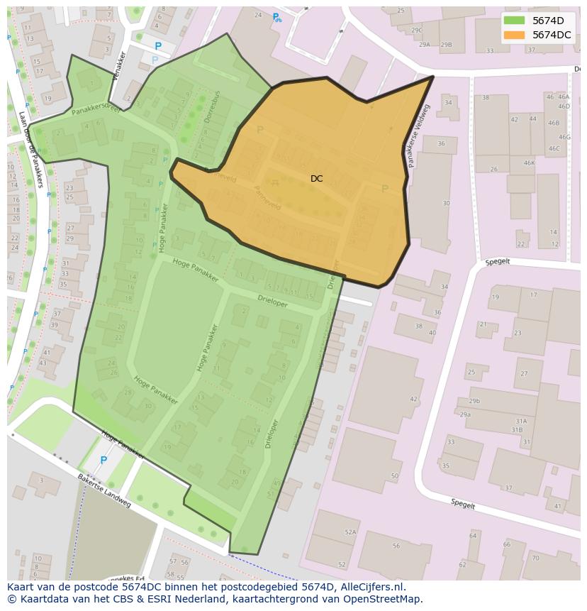 Afbeelding van het postcodegebied 5674 DC op de kaart.