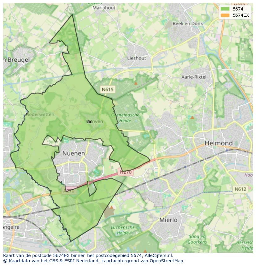 Afbeelding van het postcodegebied 5674 EX op de kaart.