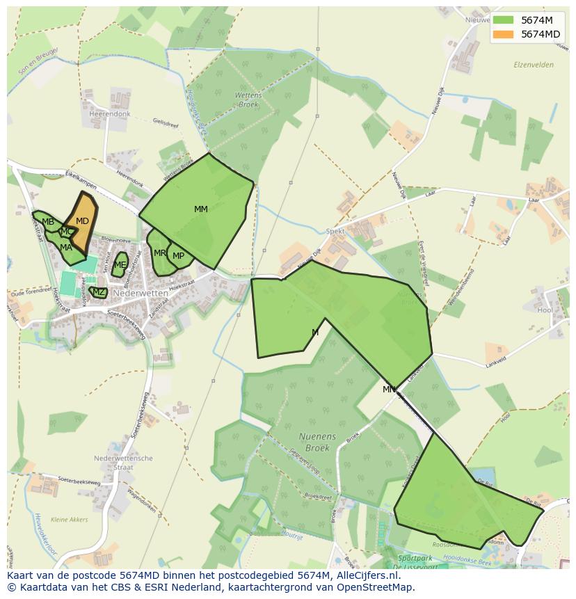 Afbeelding van het postcodegebied 5674 MD op de kaart.