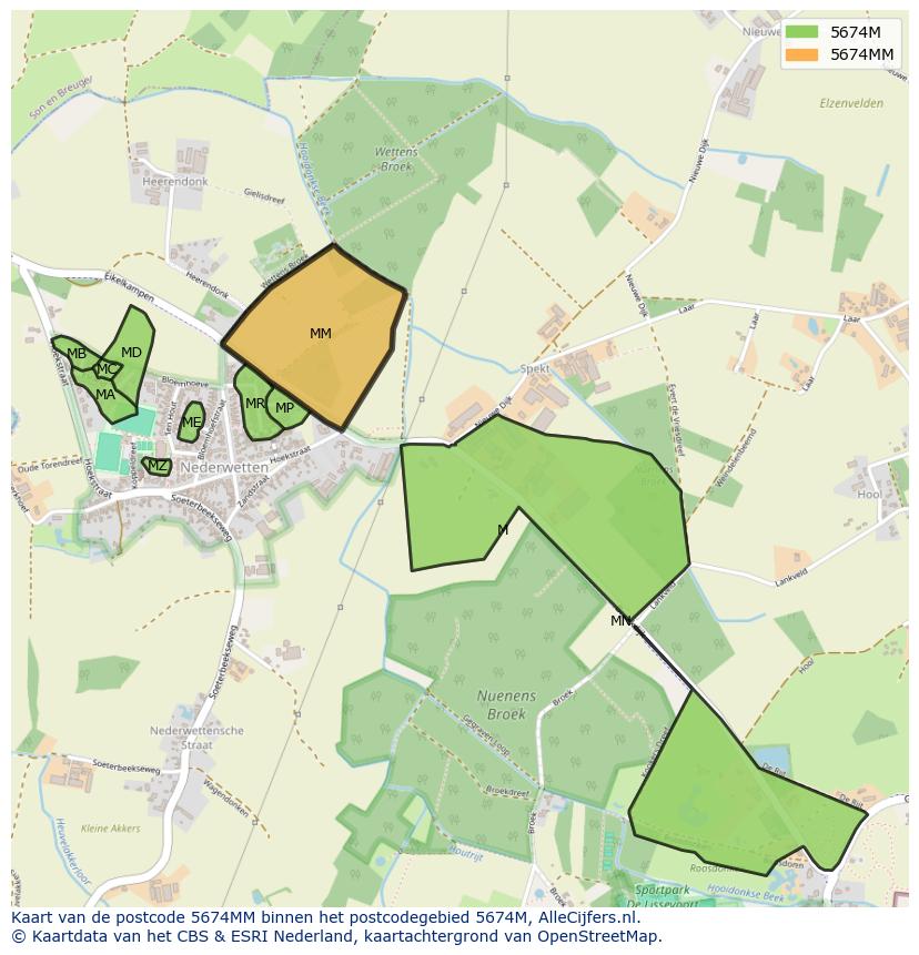 Afbeelding van het postcodegebied 5674 MM op de kaart.