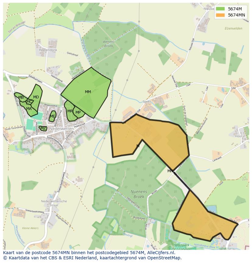 Afbeelding van het postcodegebied 5674 MN op de kaart.