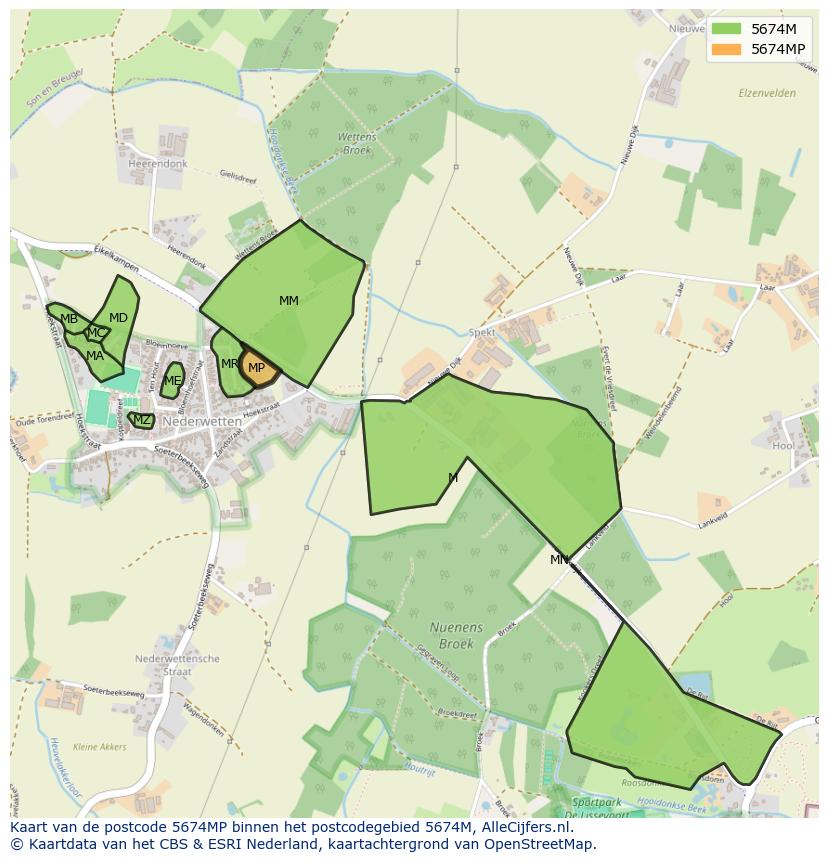Afbeelding van het postcodegebied 5674 MP op de kaart.