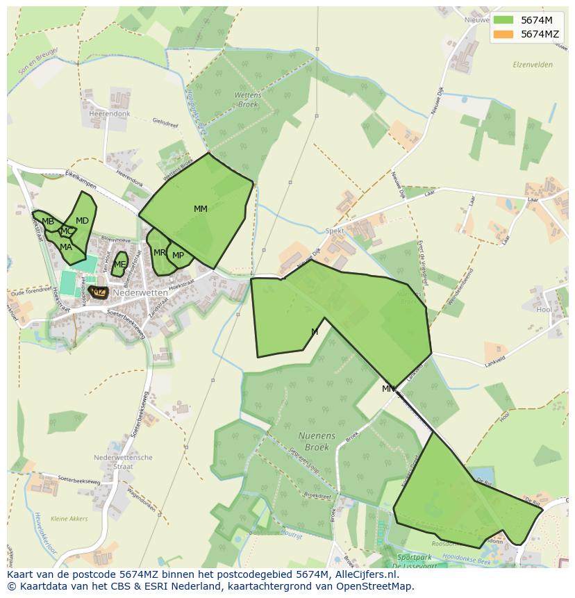 Afbeelding van het postcodegebied 5674 MZ op de kaart.