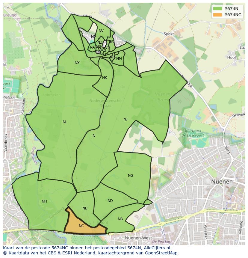 Afbeelding van het postcodegebied 5674 NC op de kaart.