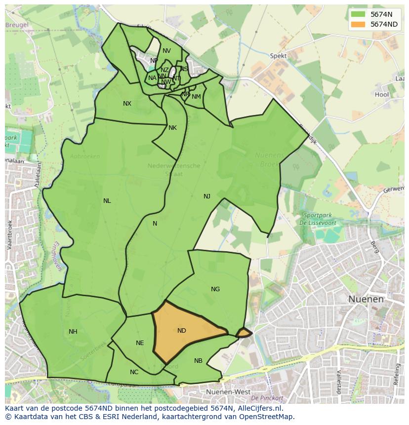Afbeelding van het postcodegebied 5674 ND op de kaart.