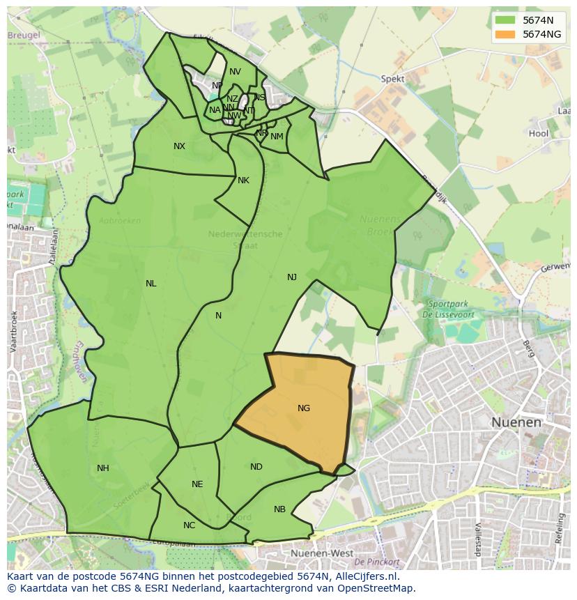 Afbeelding van het postcodegebied 5674 NG op de kaart.