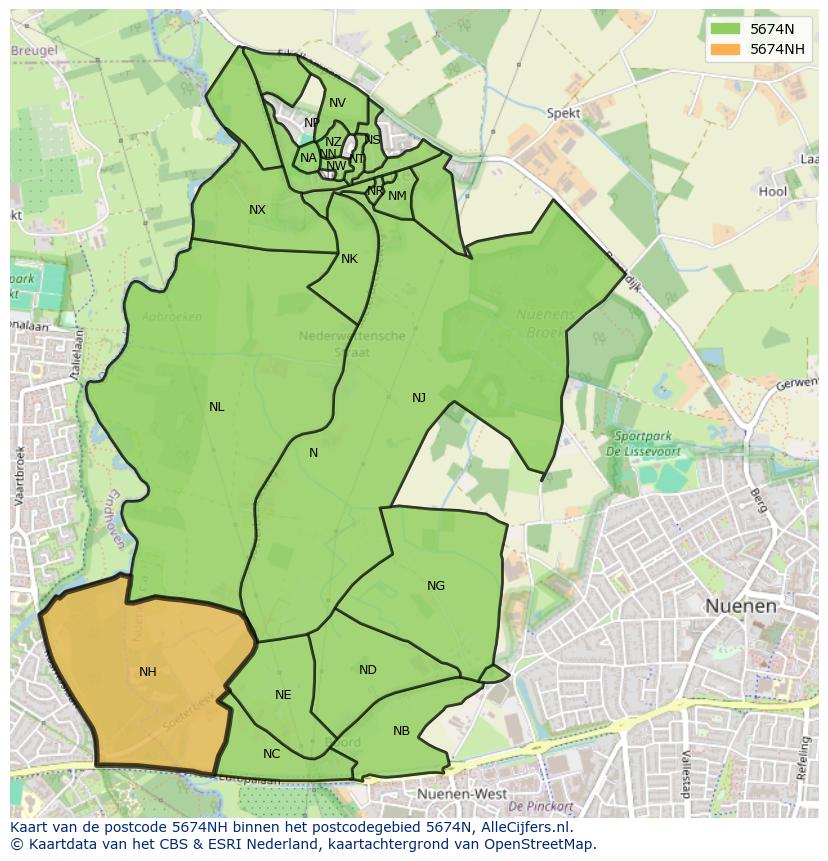 Afbeelding van het postcodegebied 5674 NH op de kaart.