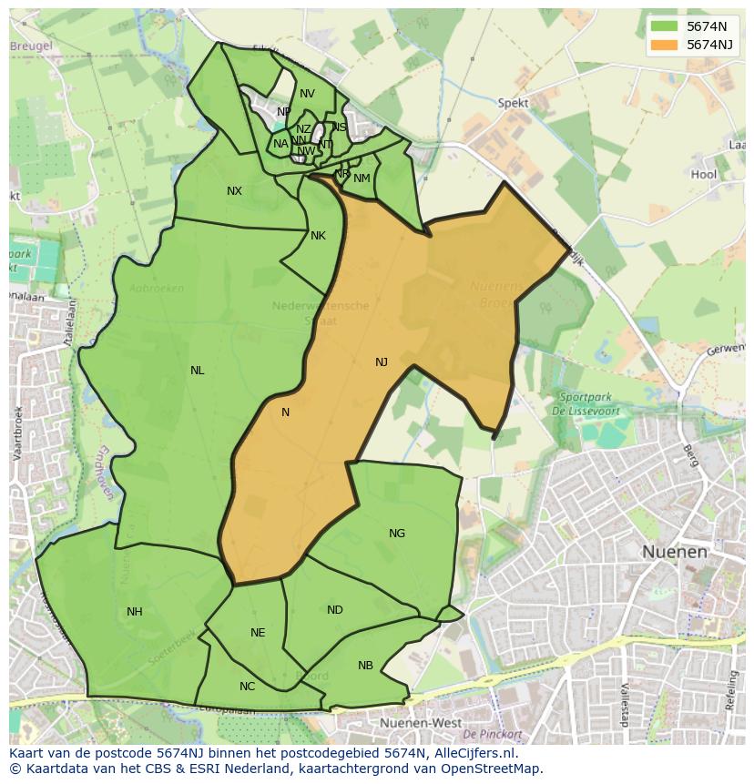 Afbeelding van het postcodegebied 5674 NJ op de kaart.