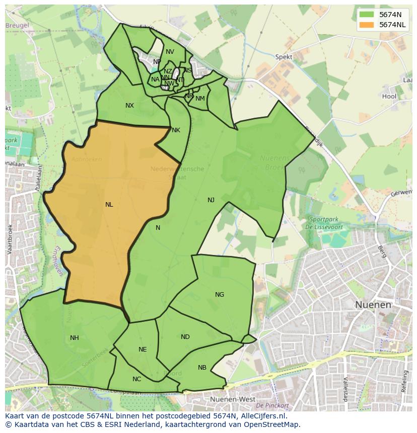Afbeelding van het postcodegebied 5674 NL op de kaart.