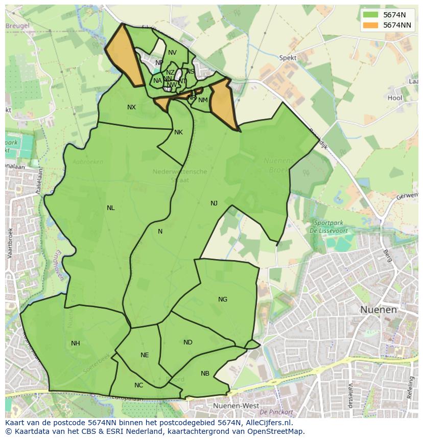 Afbeelding van het postcodegebied 5674 NN op de kaart.